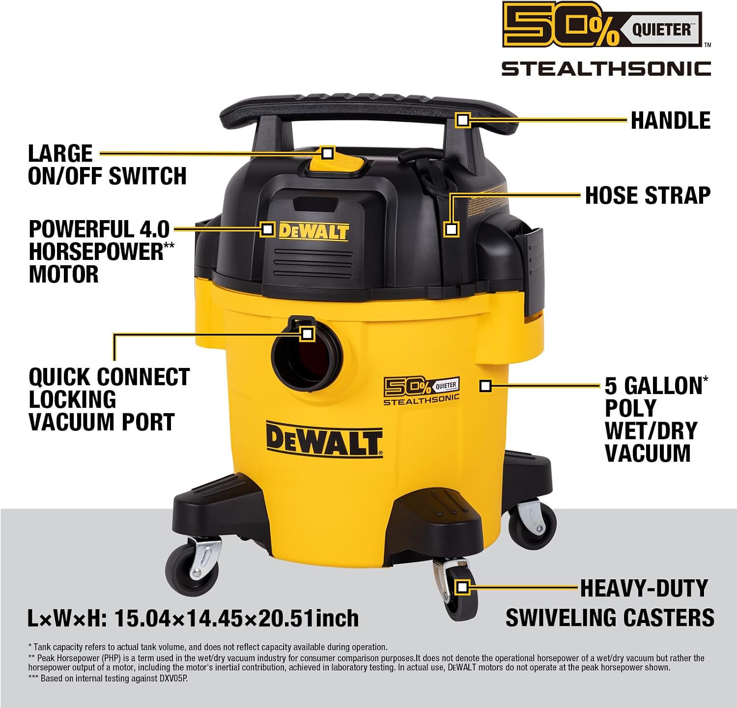 Thumbnail 3 de DEWALT DXV05P-QTA Stealthsonic 5-Gallon Wet/Dry Shop Vacuum, 4 Peak HP