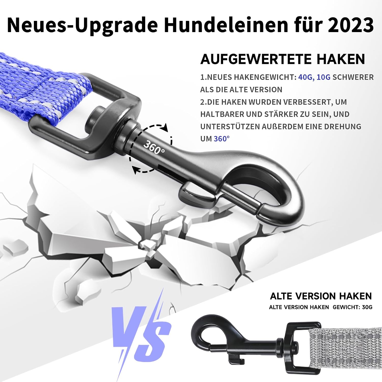 Detalle de Demigreat Schleppleine für Hunde mit reflektierenden Streifen, gepolstertem Griff und Handschlaufe (3–20 m)