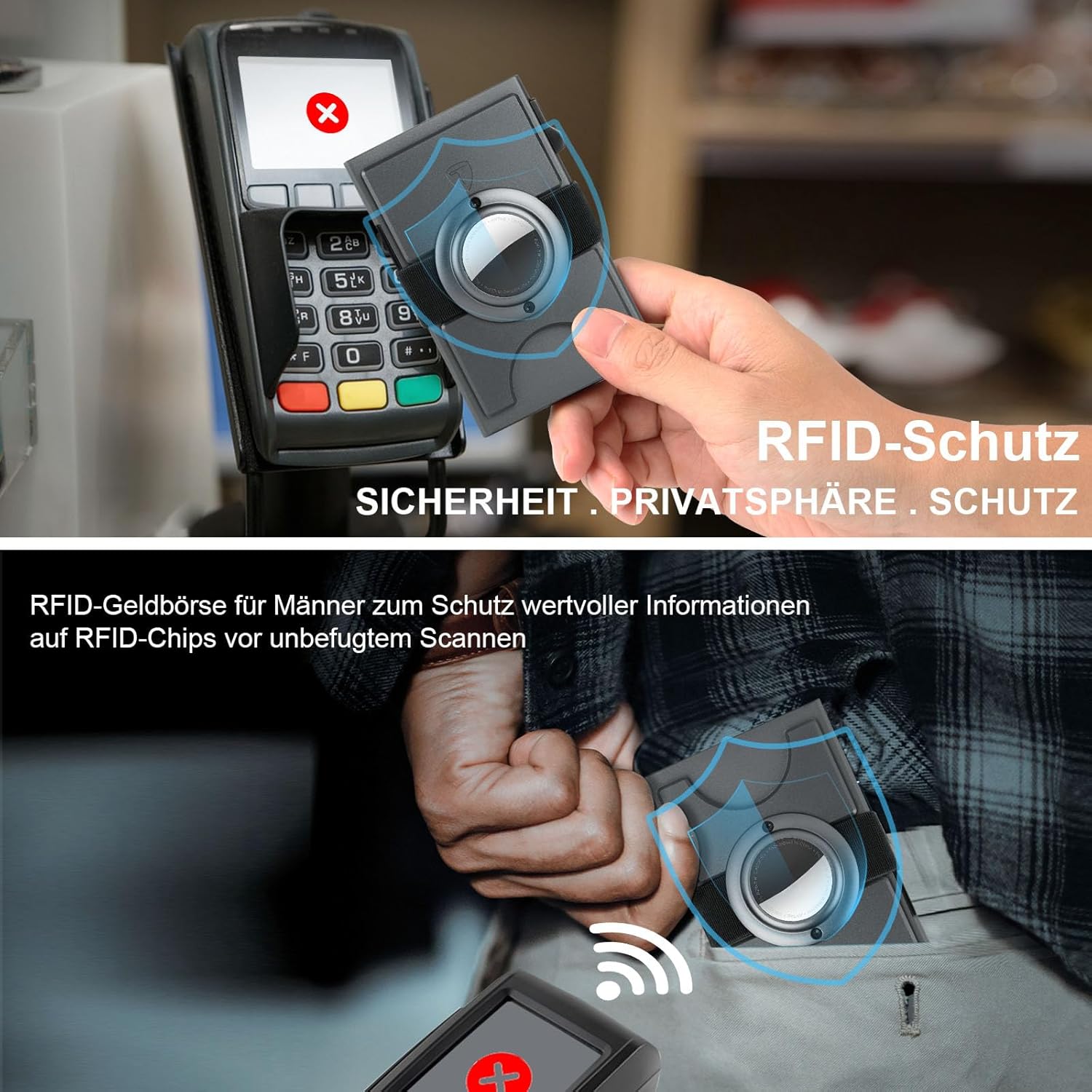 Thumbnail 5 de TOYFID Herren Kartenetui mit AirTag Steckplatz – 12 Karten, Aluminium, Grau