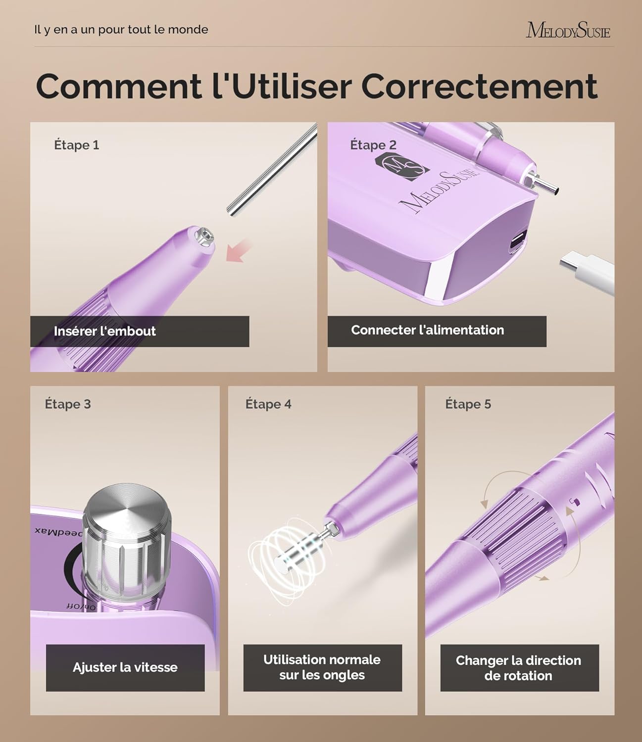 Thumbnail 3 de MelodySusie SC320F ponceuse électrique pour ongles sans fil 30 000 tr/min, rechargeable, avec 6 embouts