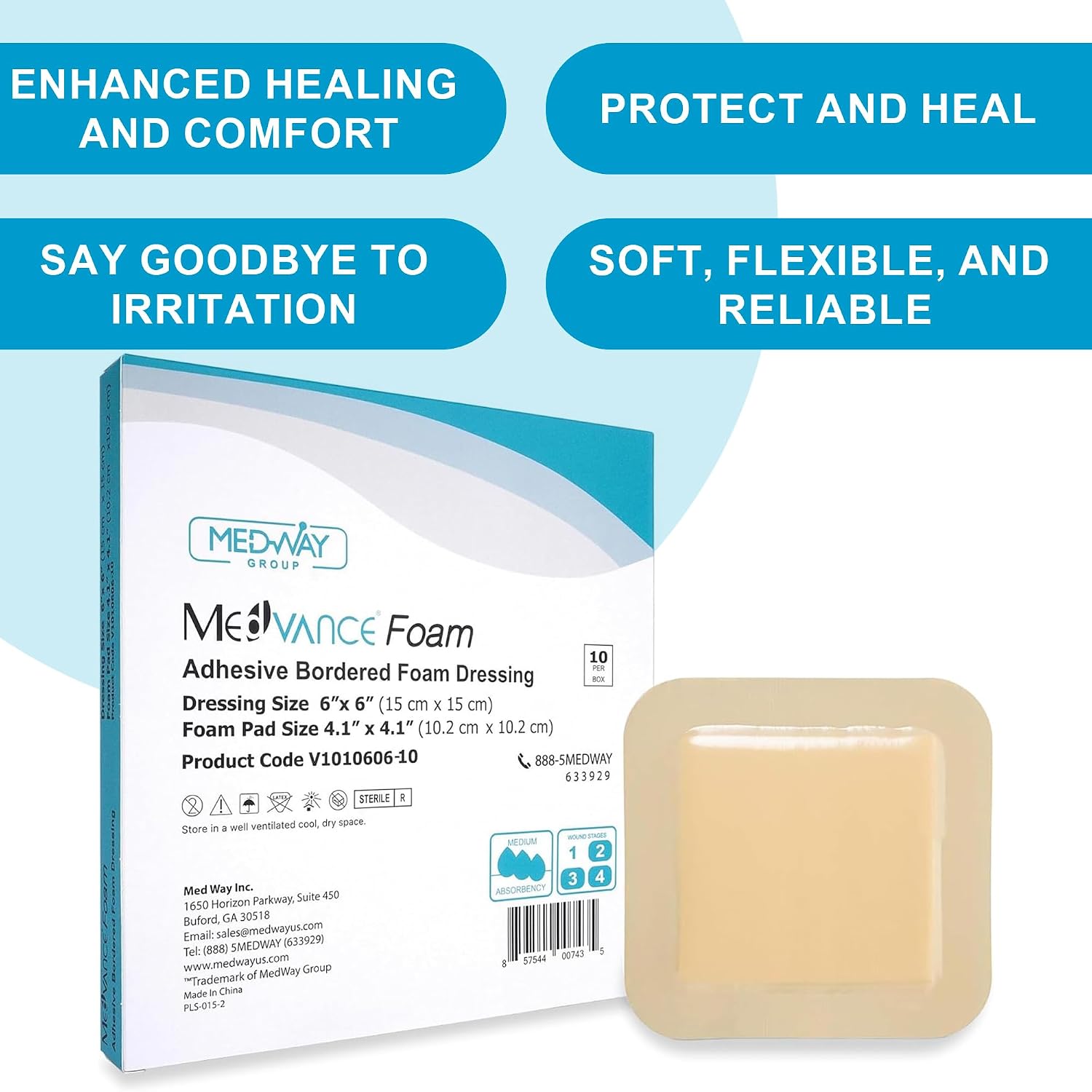 Detalle de MedVance V1010606-Single 6" x 6" Waterproof Bordered Foam Dressing, 10 Count