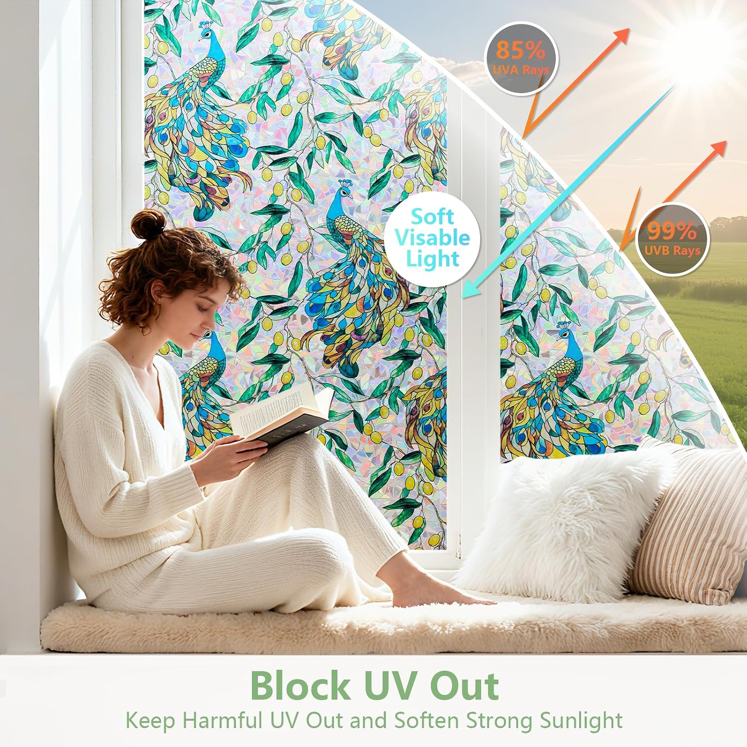 Detalle 2 de KROMAPOLIS Film fenêtre électrostatique effet vitrail 3D anti-regard (90×200 cm) avec filtre UV