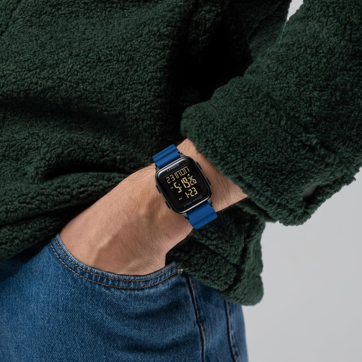 Thumbnail 4 de LN LENQIN Herren Digitaluhr mit Wecker, Stoppuhr & 30 m Wasserdicht (LED-Hintergrundbeleuchtung)