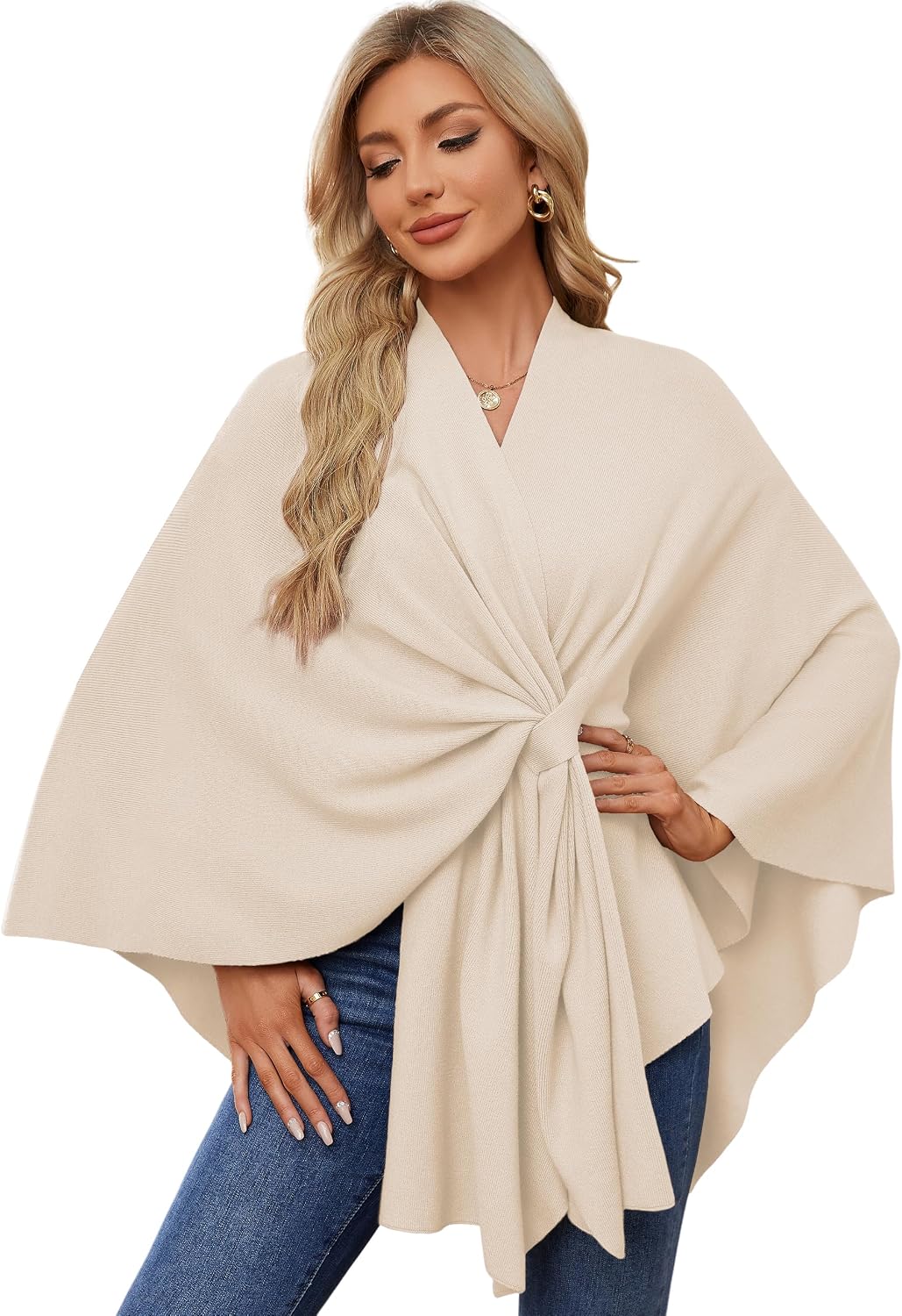 Detalle de PULI Women’s Elegant Shawl Wrap Poncho Sweater (Soft Open Front, One Size)