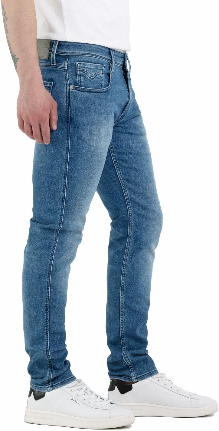 Detalle de Replay Anbass Slim-Fit Jeans mit Comfort Stretch – zeitlose Passform trifft moderne Dehnbarkeit