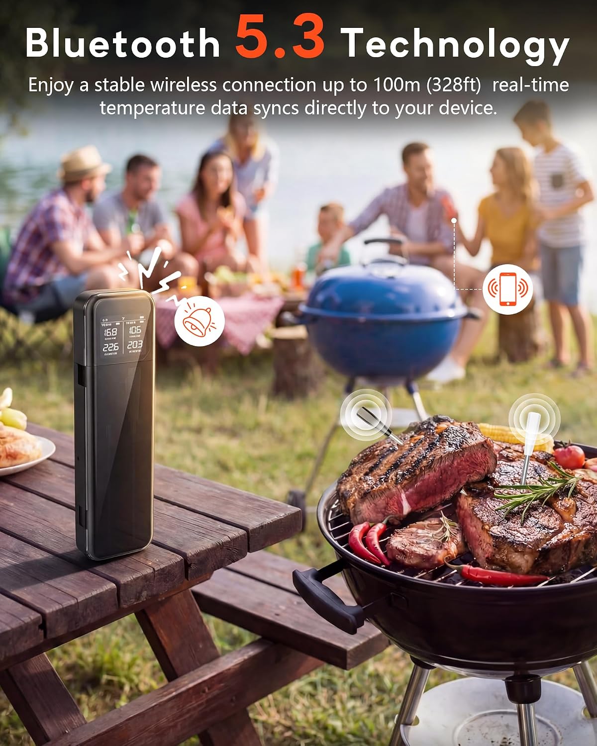 Detalle 1 de GJX DT-136 Wireless Meat Thermometer with Dual Probes, Bluetooth 5.3 and IP67