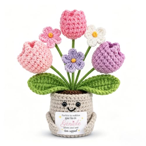 Cadeau Tulipe en Tricot Fait Main de XIZIDA - Carte motivante pour Femme