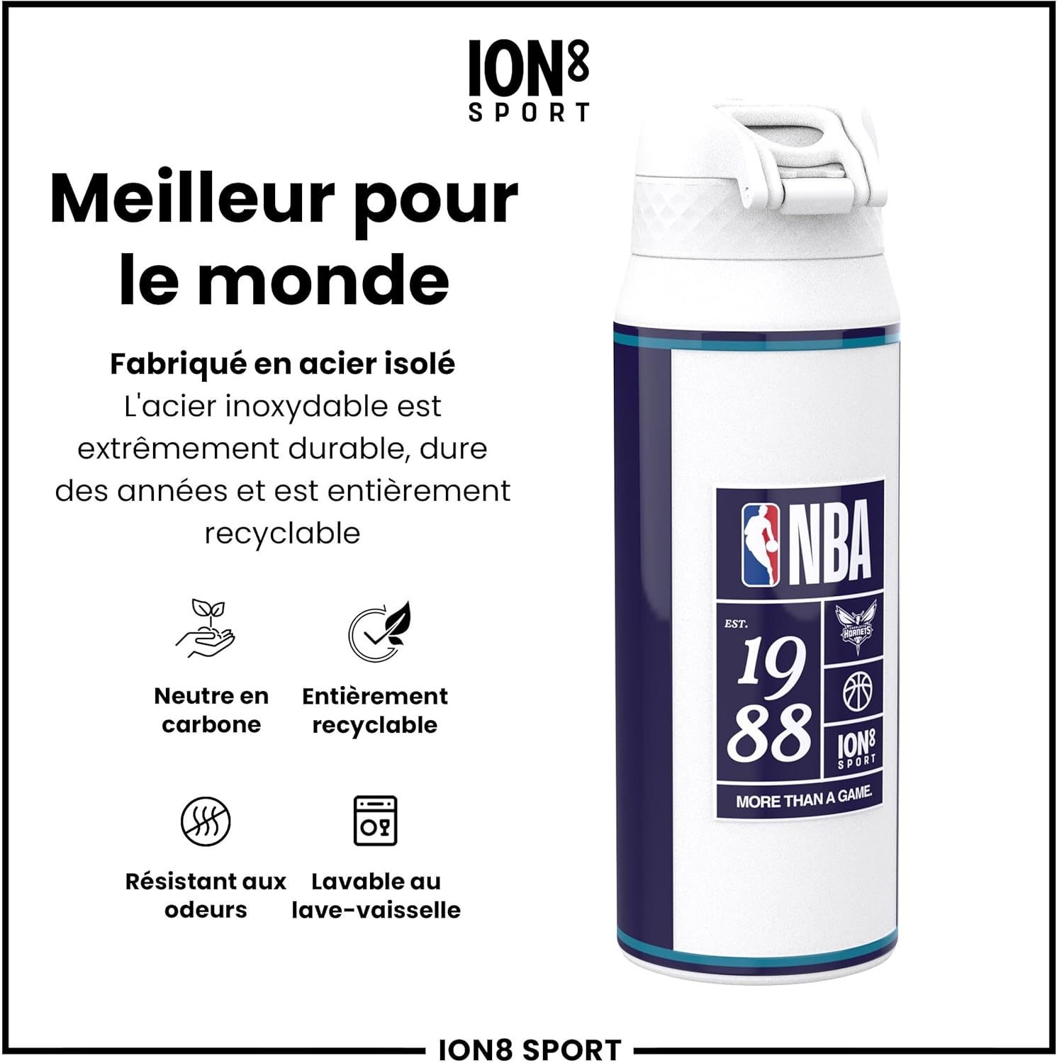 Thumbnail 4 de Ion8 NBA Charlotte Hornets – Gourde Thermique 750 ml avec Paille Amovible
