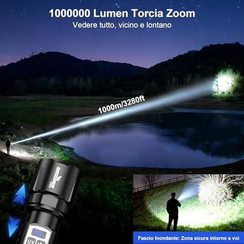 Detalle de Shadowhawk S1929 Torcia LED Potente Professional 1.000.000 Lumen con Luce UV