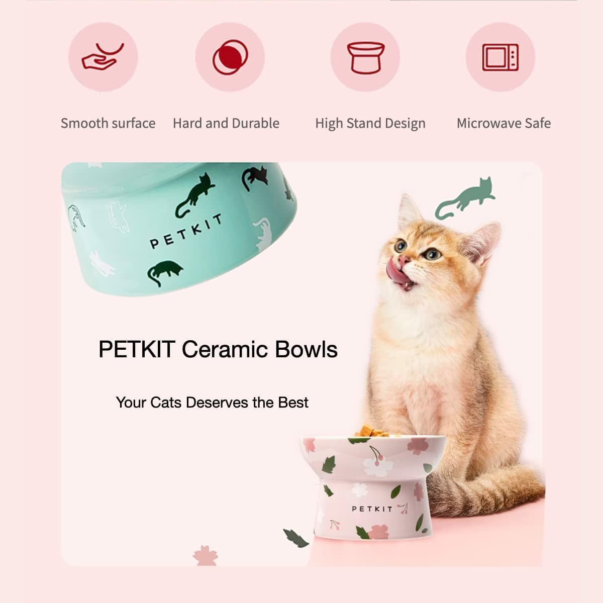 Detalle de PETKIT Raised Cat Bowl: Ceramic Elevated Feeding Dish for Comfort and Hygiene