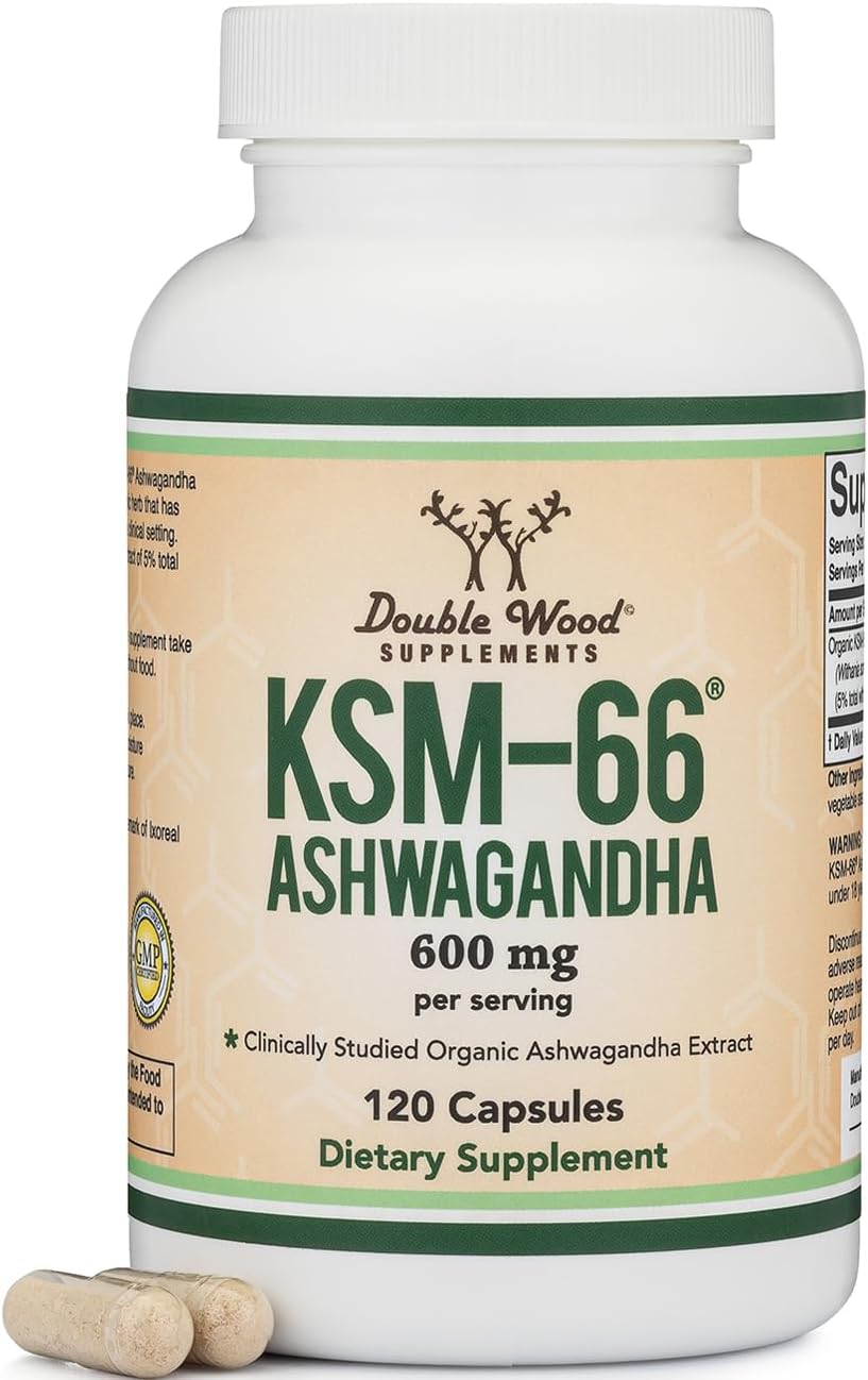 Detalle de Double Wood Supplements KSM-66 Ashwagandha Capsules, Organic, 120 Count