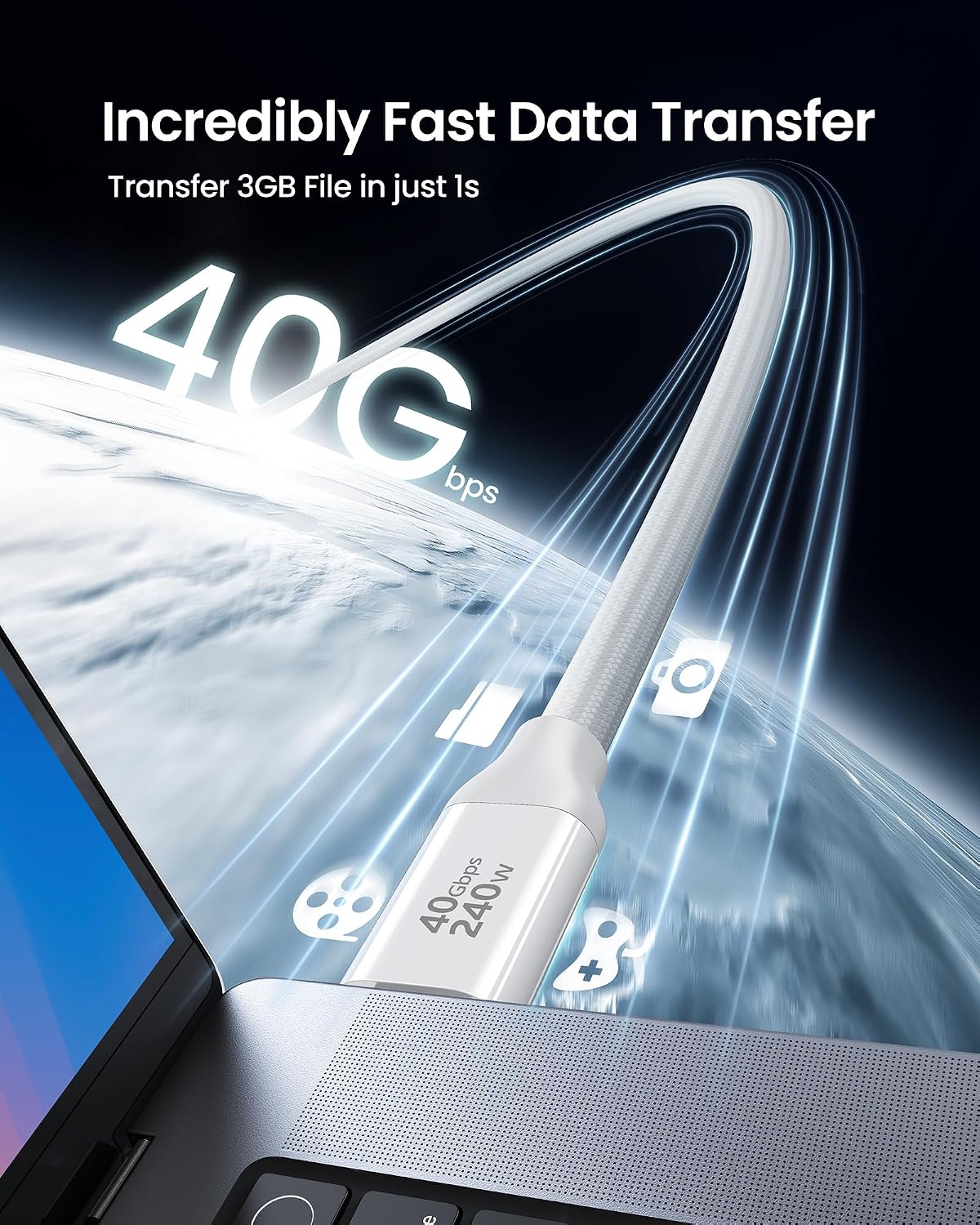 Thumbnail 1 de Silkland USB-C USB4 Datenkabel 0,3 m (40 Gbps) mit PD 3.1 bis 240 W – Thunderbolt 4, 8K HDR/2x 4K, Android Auto & iPhone/MacBook