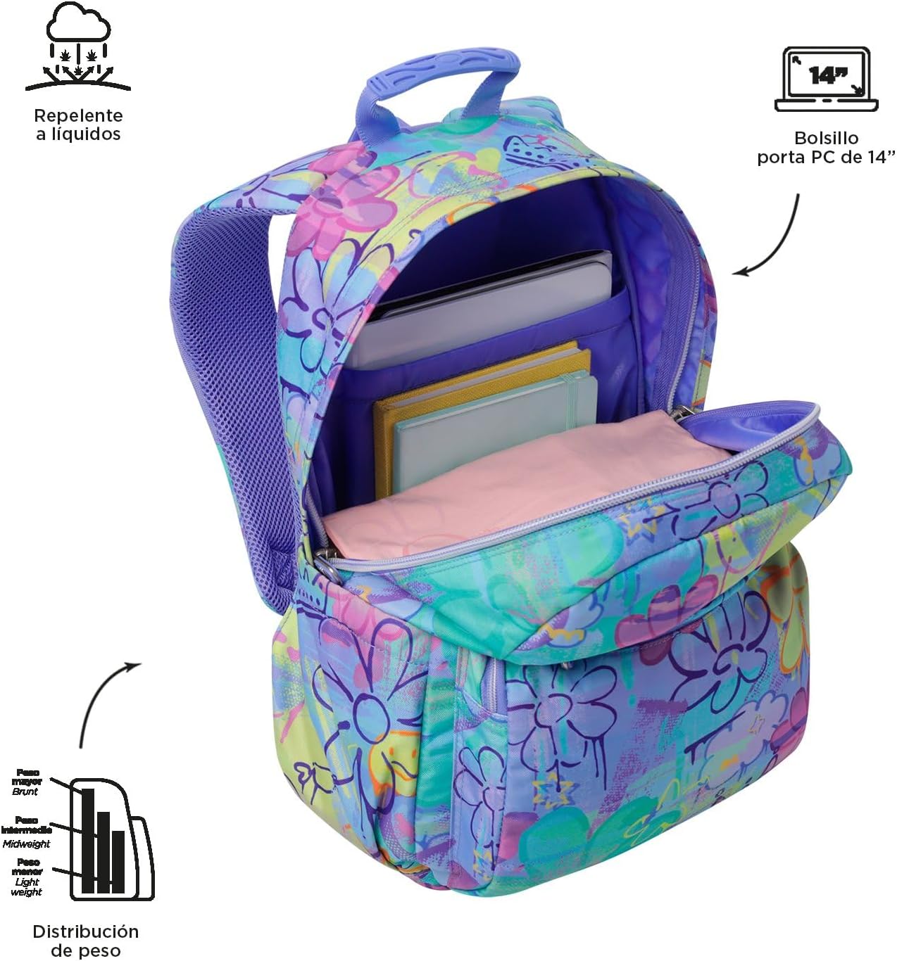 Thumbnail 3 de TOTTO Mochila Escolar Acuareles: 20 L, adaptable a carro y con compartimento para portátil