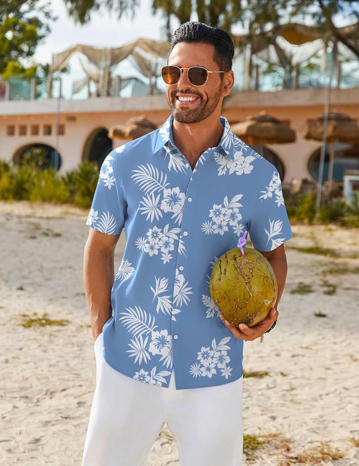 Thumbnail 1 de COOFANDY Men’s Short-Sleeve Hawaiian Shirt (Tropical Floral Button-Down)