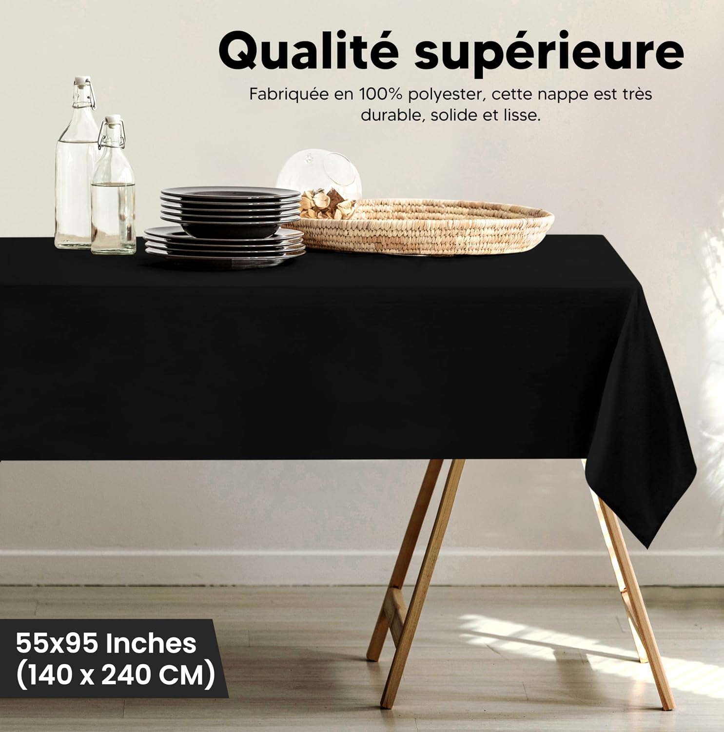 Detalle 2 de Nappe Rectangulaire Utopia Kitchen 140 x 240 cm – Noir, lavable en machine