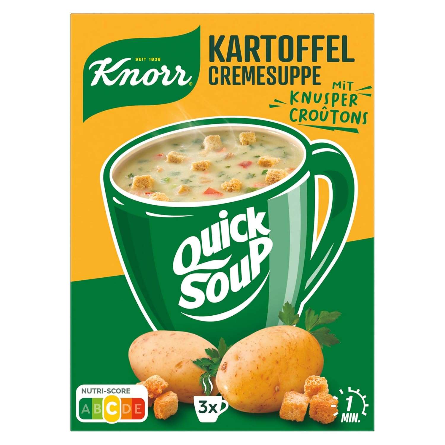 Detalle de Knorr Cup a Soup Kartoffel Cremesuppe mit Knusper-Croûtons – Schnell, cremig und ohne Zusatzstoffe