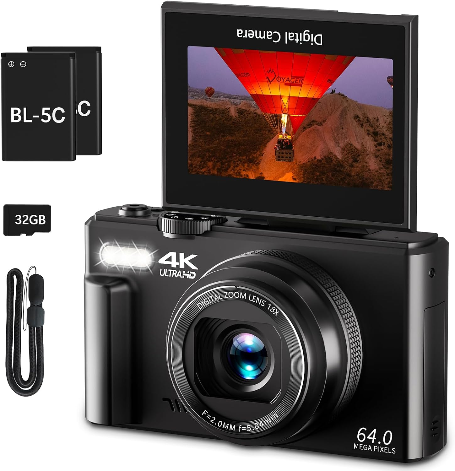 Detalle de VJIANGER WD08 4K Digital Camera, 64MP, 180° Flip Screen, 18X Zoom