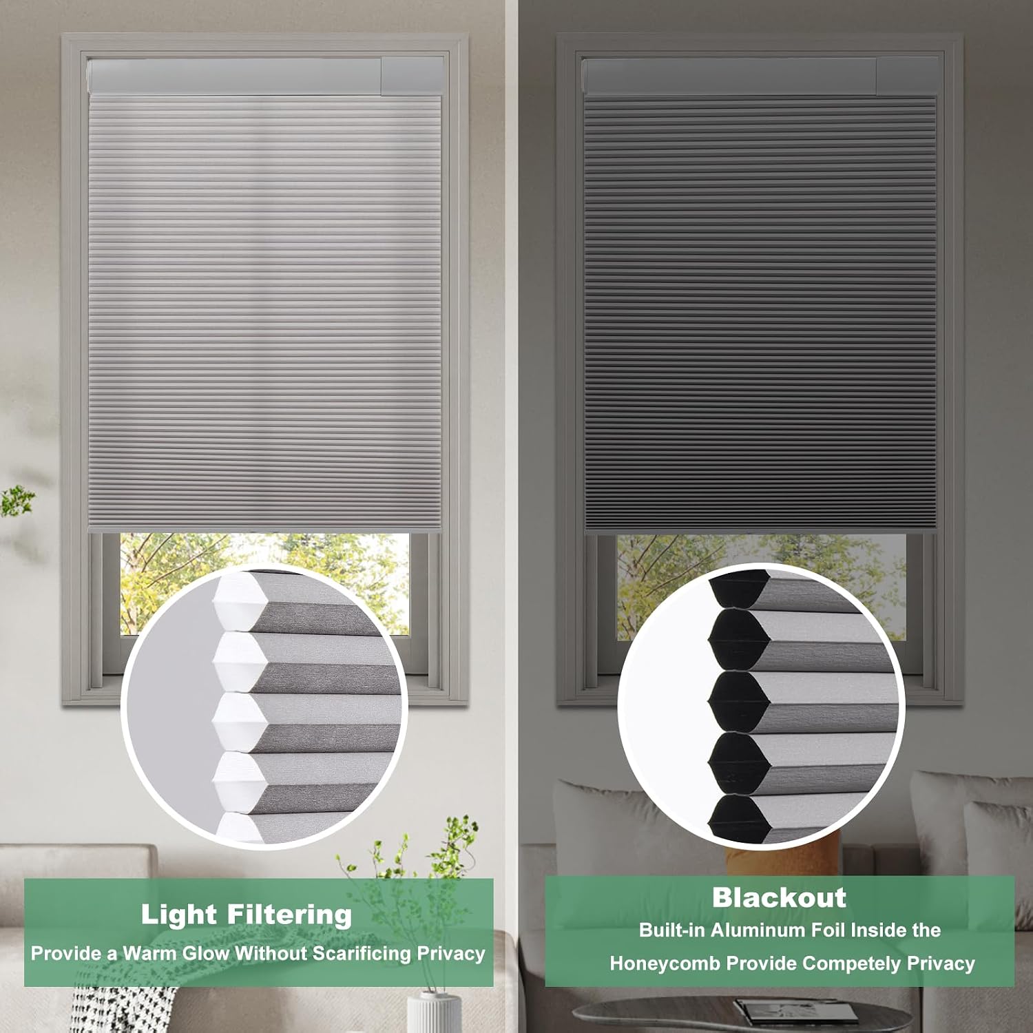 Thumbnail 4 de Tonature No Drill Cellular Shades for Indoor Windows, 28 1/2" W x 80" H, Grey