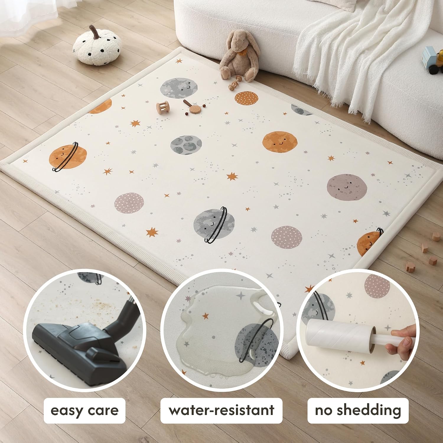 Detalle de Hakuna Matte CloudSoft Baby Play Mat for Floor 60" x 80" – Planets Coral Velvet Memory Foam Rug