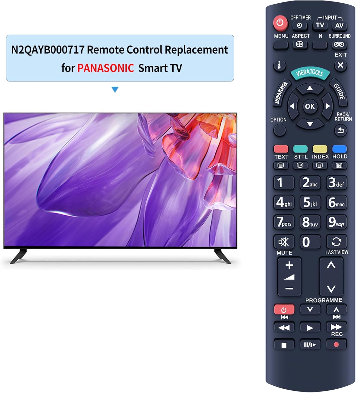 Thumbnail 1 de TCNOUMT Replacement Remote N2QAYB000717 for Panasonic TVs (AA battery, no programming)