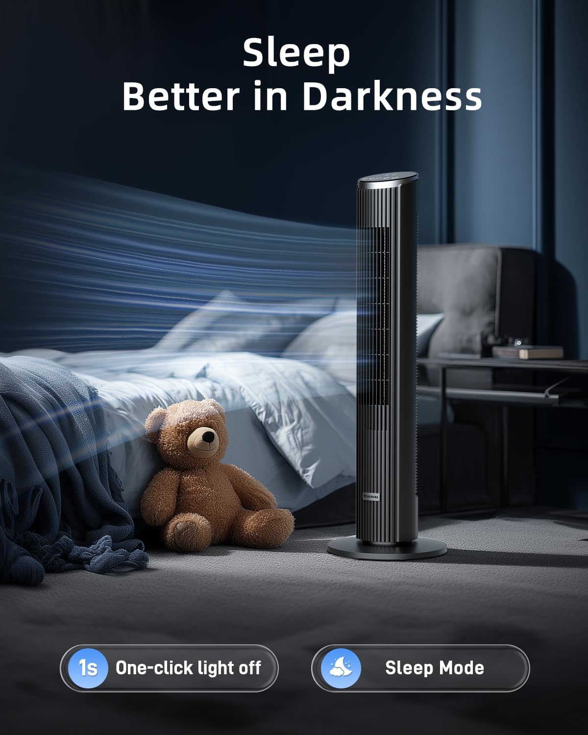 Thumbnail 2 de Ateroll Silent Tower Fan – 90° Oscillating Bladeless Fan with Remote, 4 Speeds, 3 Modes and 12H Timer