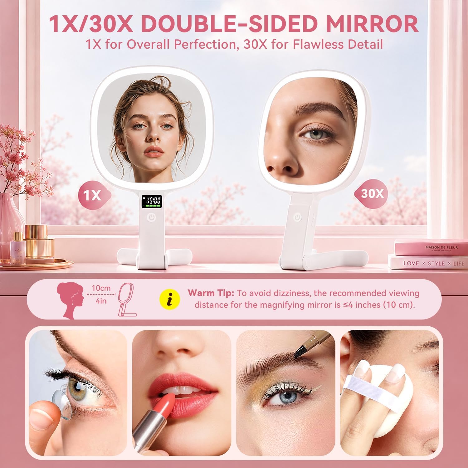 Thumbnail 1 de Auxmir 1X/30X Lighted Makeup Mirror with LED Display and 3 Light Modes