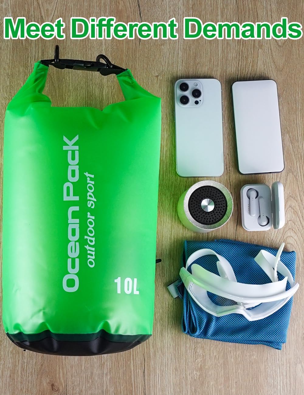 Thumbnail 2 de Henrycares Waterproof Dry Bag 20L / 10L / 5L – Durable PVC, Lightweight, with Phone Dry Bag and Adjustable Shoulder Strap (Green, 10L highlighted)