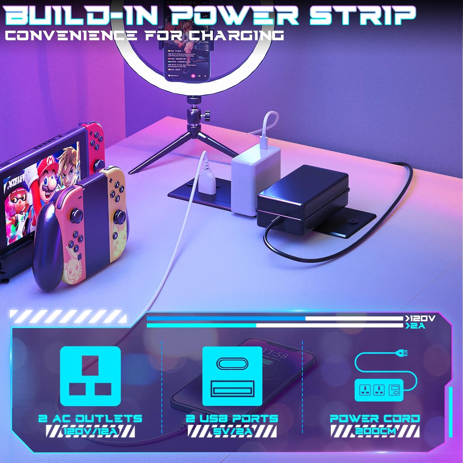 Thumbnail 5 de iSunirm Gaming Desk with LED Lights
