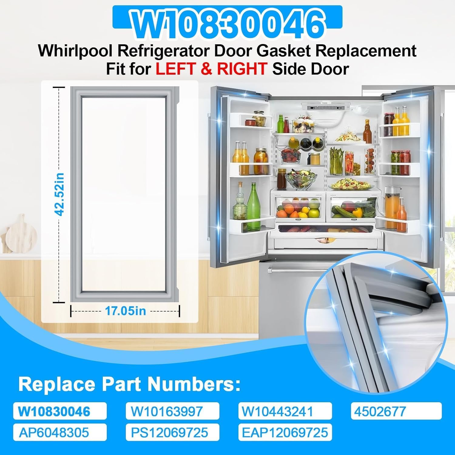 Detalle 2 de ALVAR W10830046 Refrigerator Door Gasket with Magnetic Strip, 17.05" x 42.52