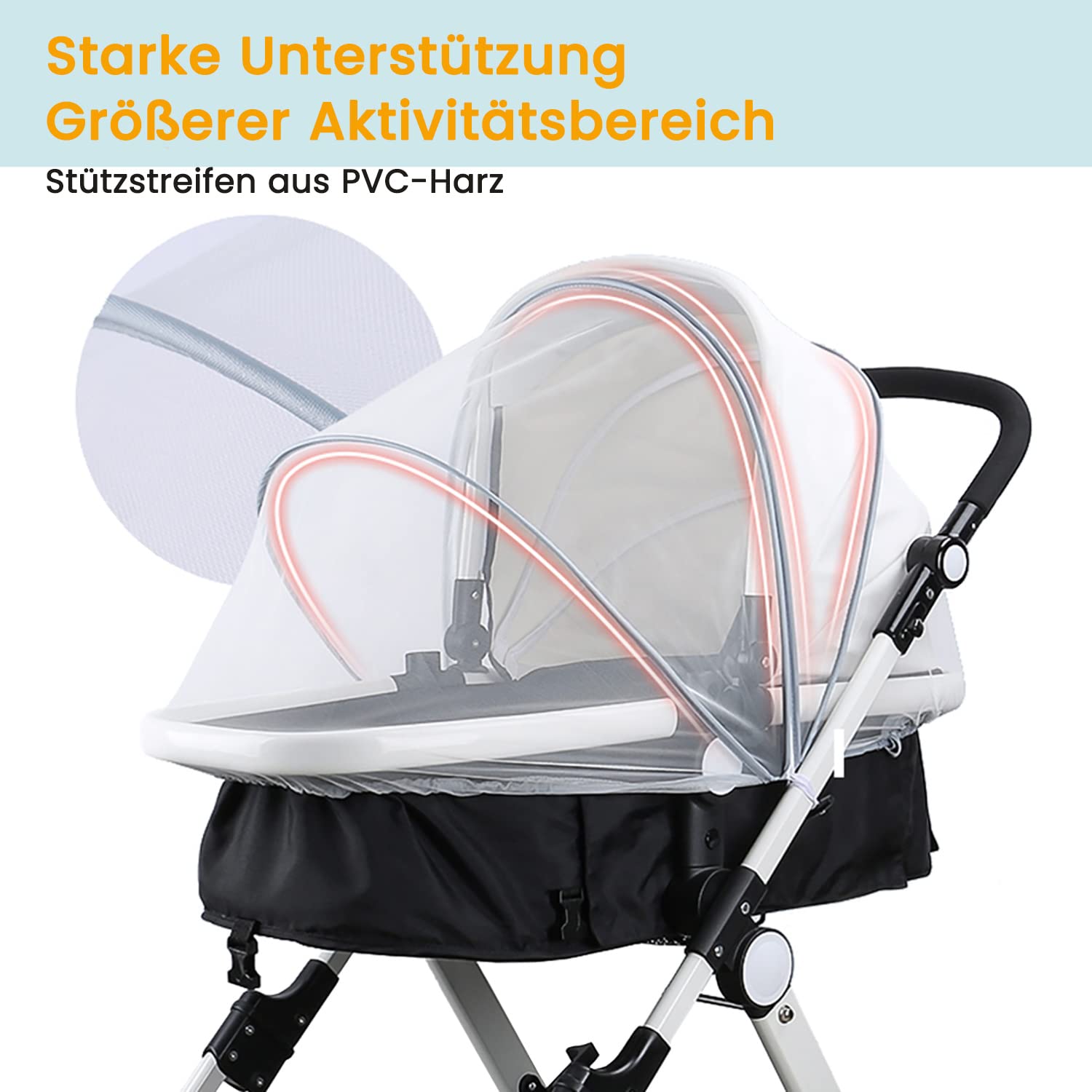 Detalle de Orzbow Universal Insektenschutz für Kinderwagen – stabiles, atmungsaktives Moskitonetz mit Tasche