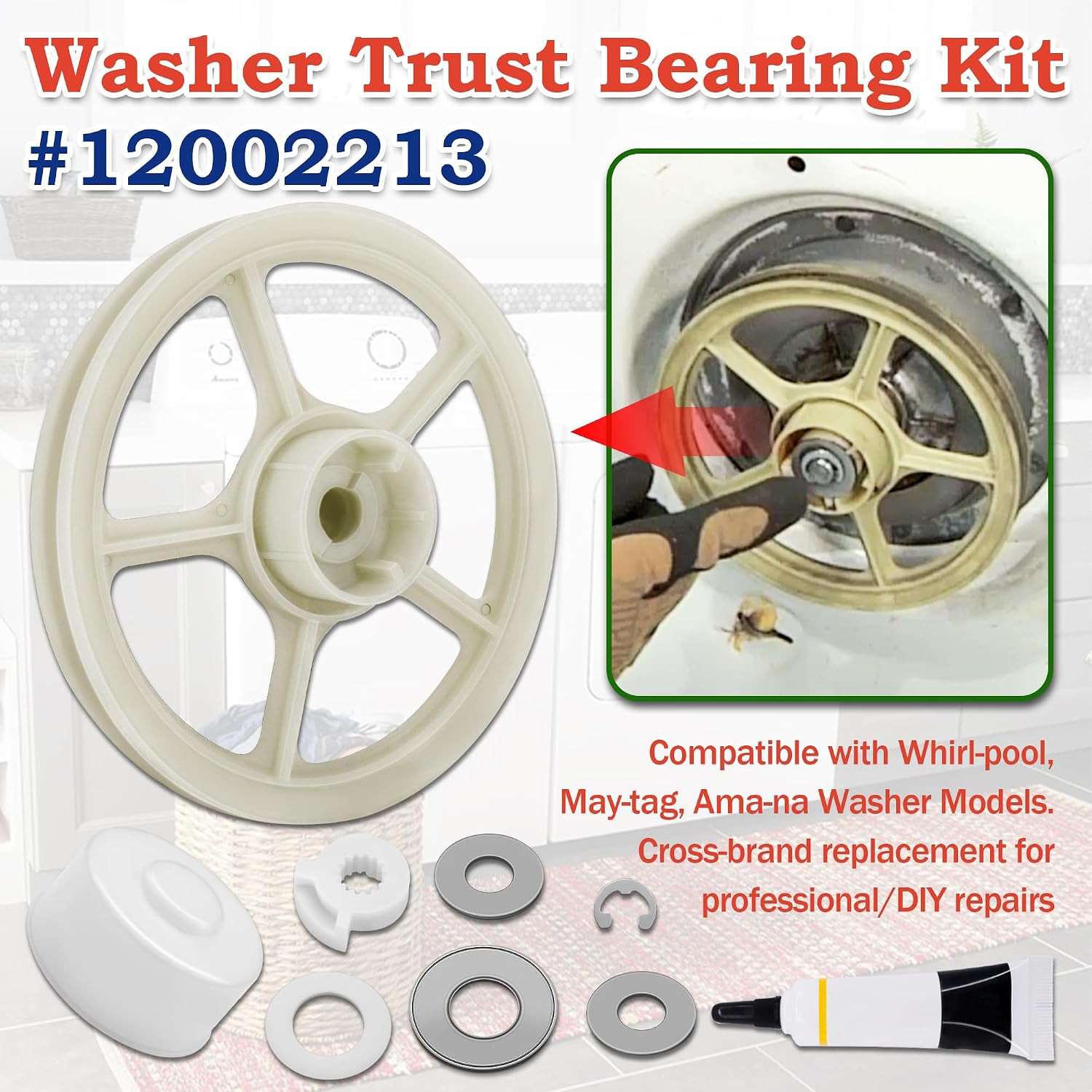 Detalle de Bakaoof 12002213 Washer Thrust Bearing Kit with Pulley and Washers