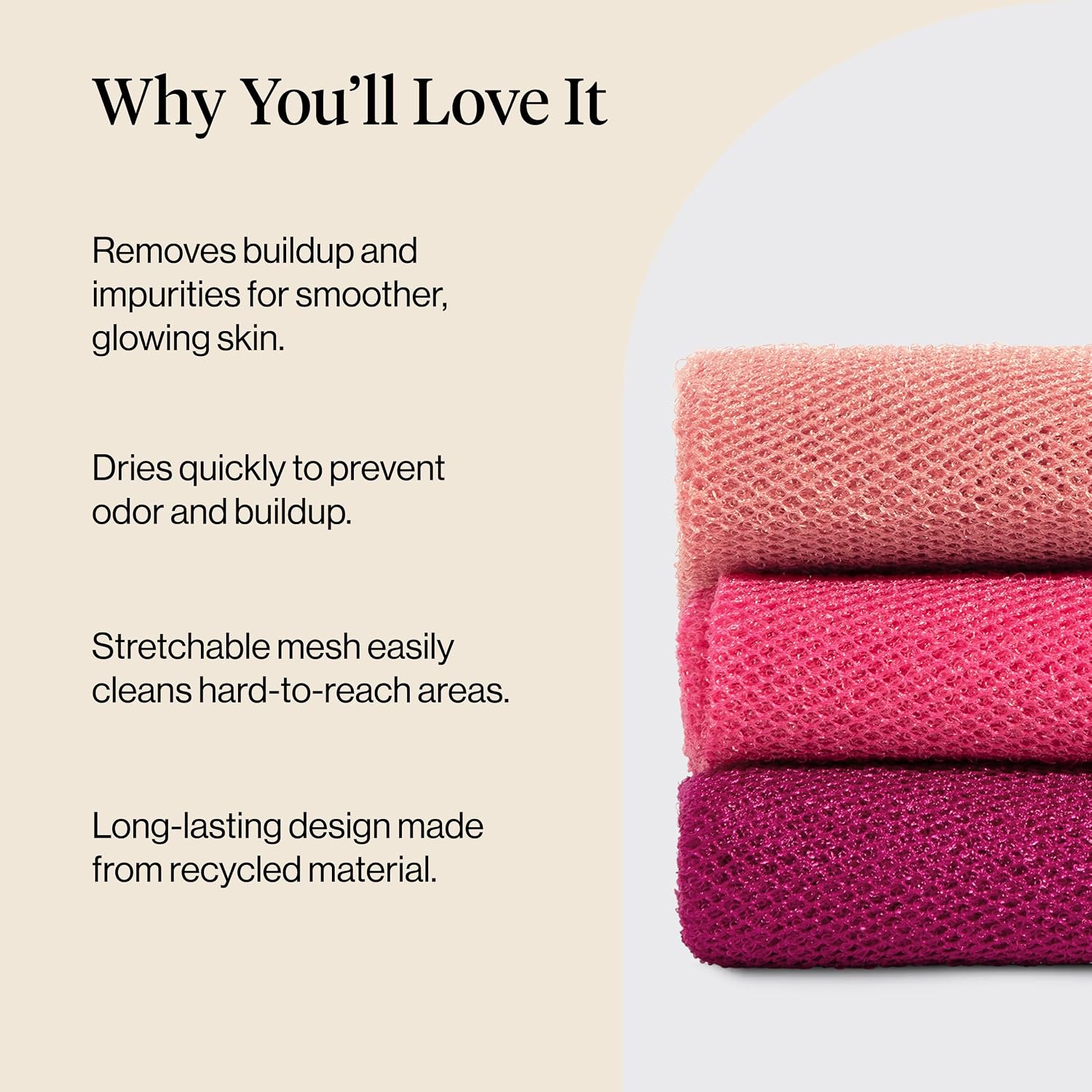 Detalle de Kitsch African Net Sponge – Exfoliating Body Scrubber, 3-Piece Berry Pink