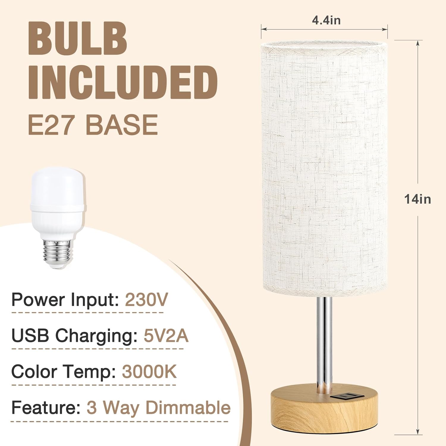Thumbnail 6 de Aooshine Bedside Lamp USB A+C ports, dimmable