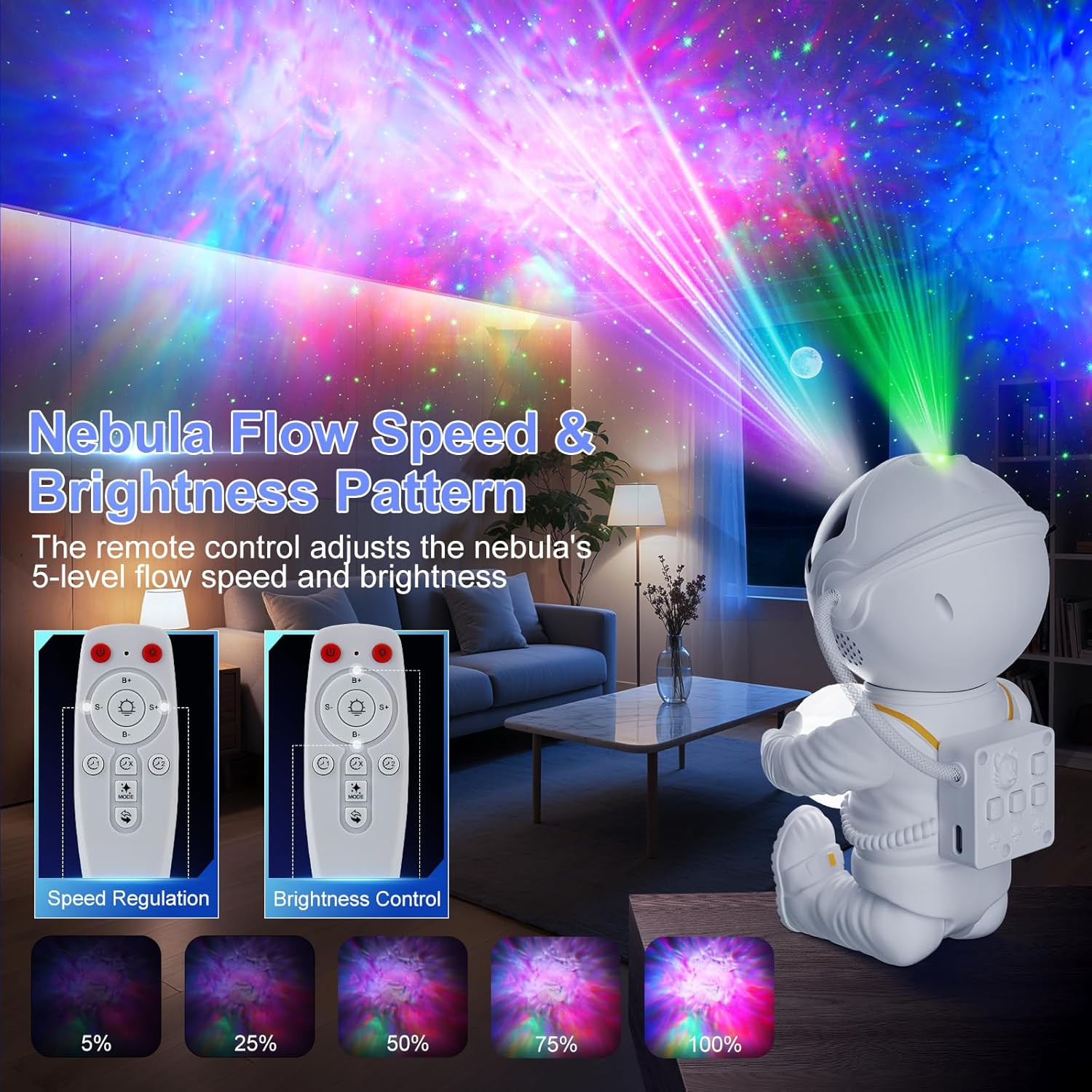 Thumbnail 2 de Astronaut Galaxy Projector star projector light with 8 nebula modes, 360° adjustable head, remote & timer