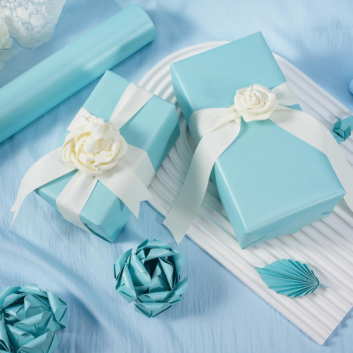 Thumbnail 3 de Blue Wrapping Paper Roll, Reversible Pearly-Lustre Gift Wrap Paper (43cm x 10m)