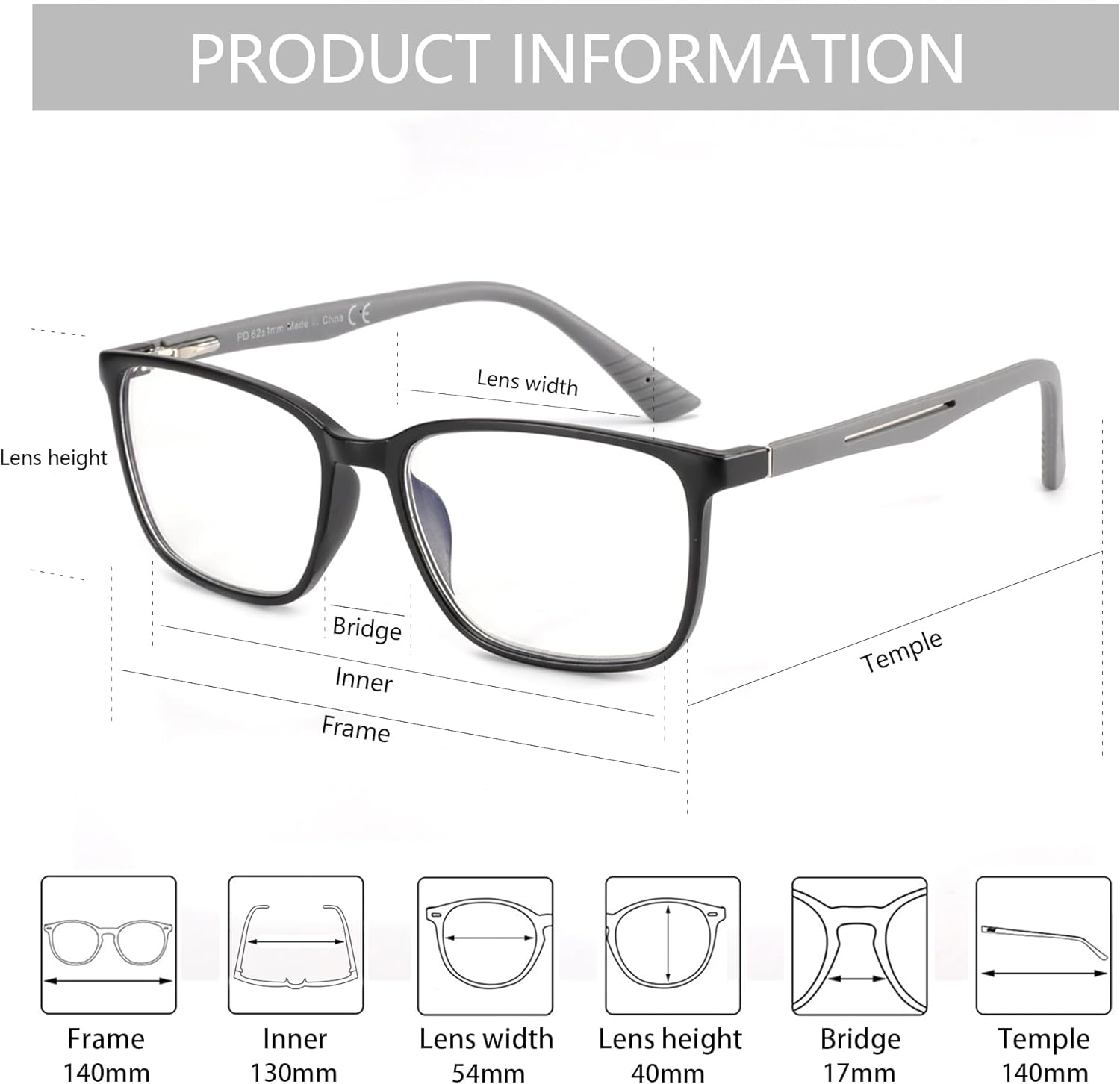 Thumbnail 5 de ZENOTTIC Lesebrille eckig Blaulichtfilter für Herren