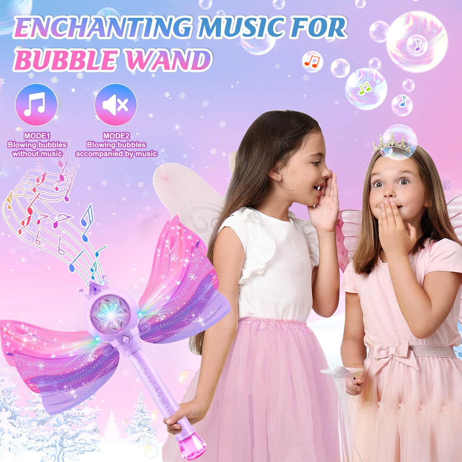 Detalle 2 de Britik Bubble Wands for Kids Girls LED Light & Music Bubble Machine (Purple) — Battery-Powered Outdoor Toy