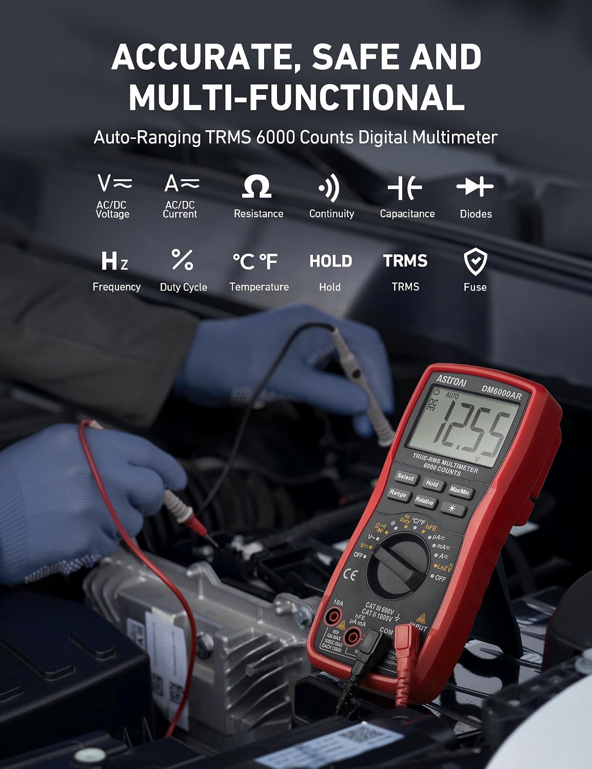 Detalle 2 de AstroAI DM6000AR Digital Multimeter, 6,000 Counts, True RMS, Auto-Ranging