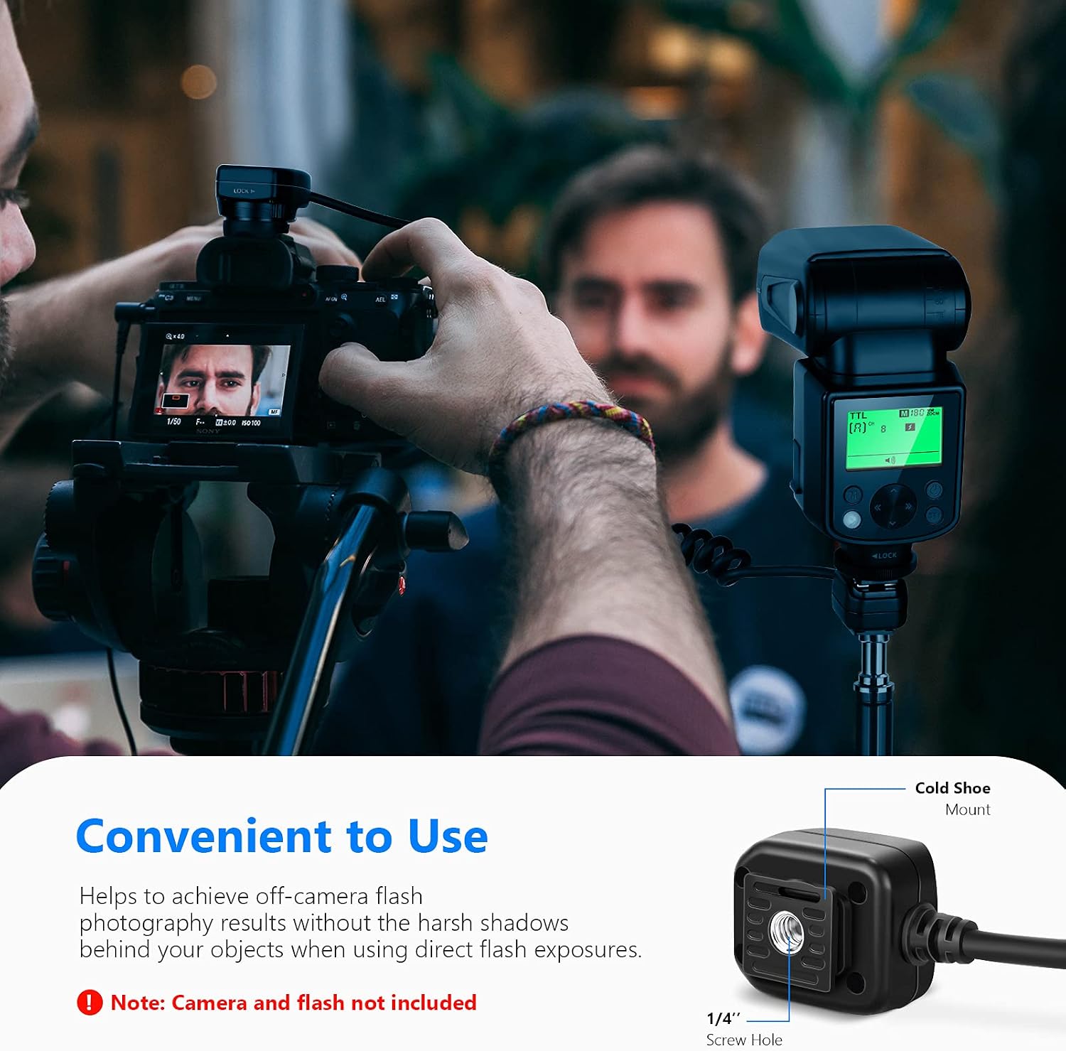 Thumbnail 5 de NEEWER cavo TTL per speedlite esterno con attacco 1/4-20 e supporto treppiede, 1,3 m (compatibile con reflex Canon selezionate)