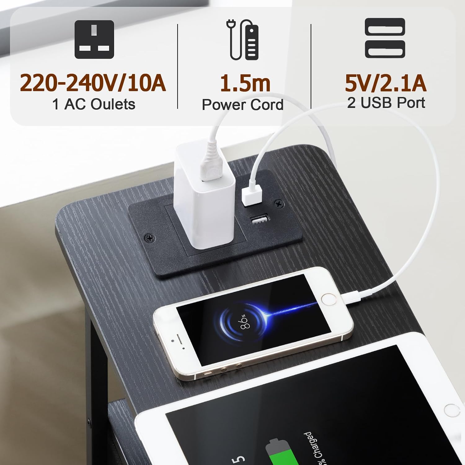 Thumbnail 4 de AMHANCIBLE Slim Nightstand with Charging Station