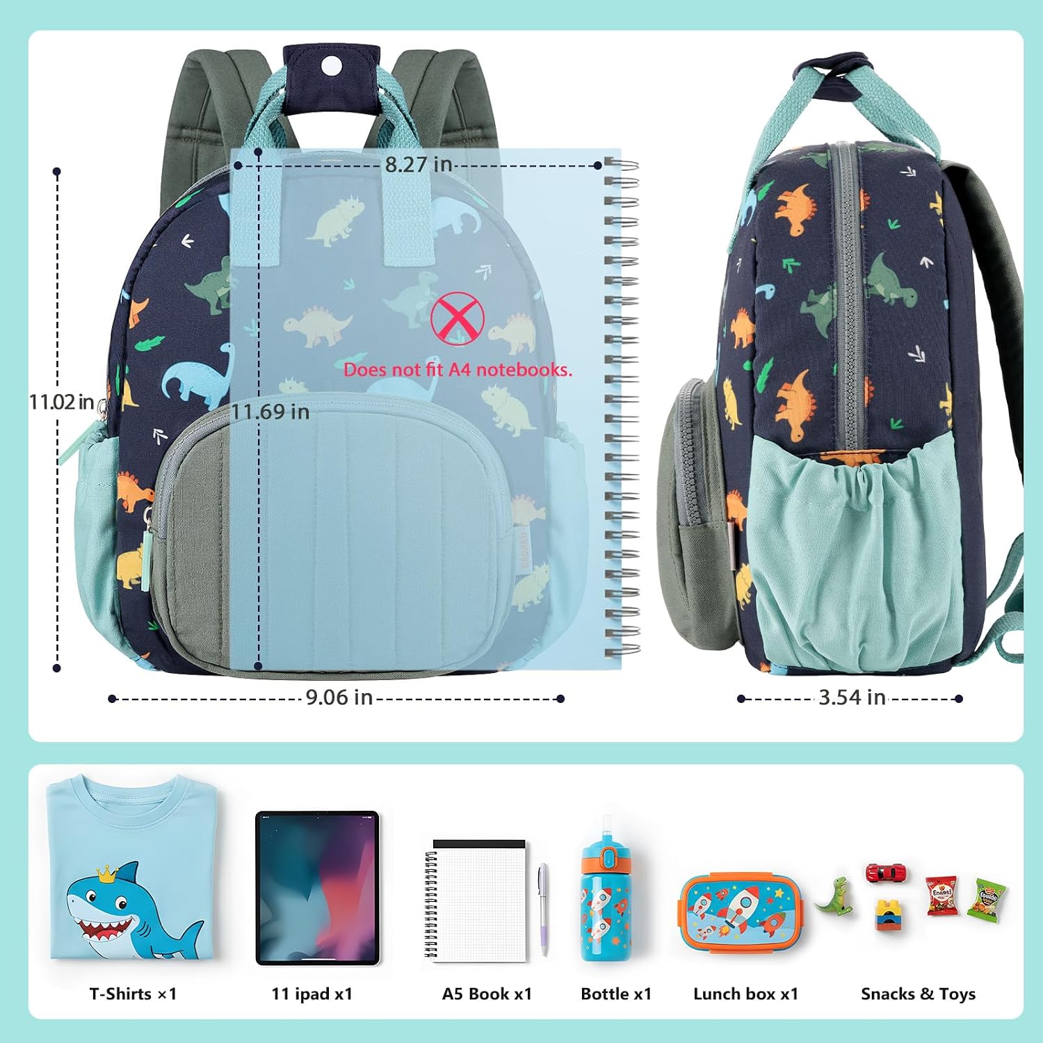 Thumbnail 3 de GAGAKU Toddler Backpack for Boys — Blue Dinosaur Mini Nursery Backpack for Ages 2–4