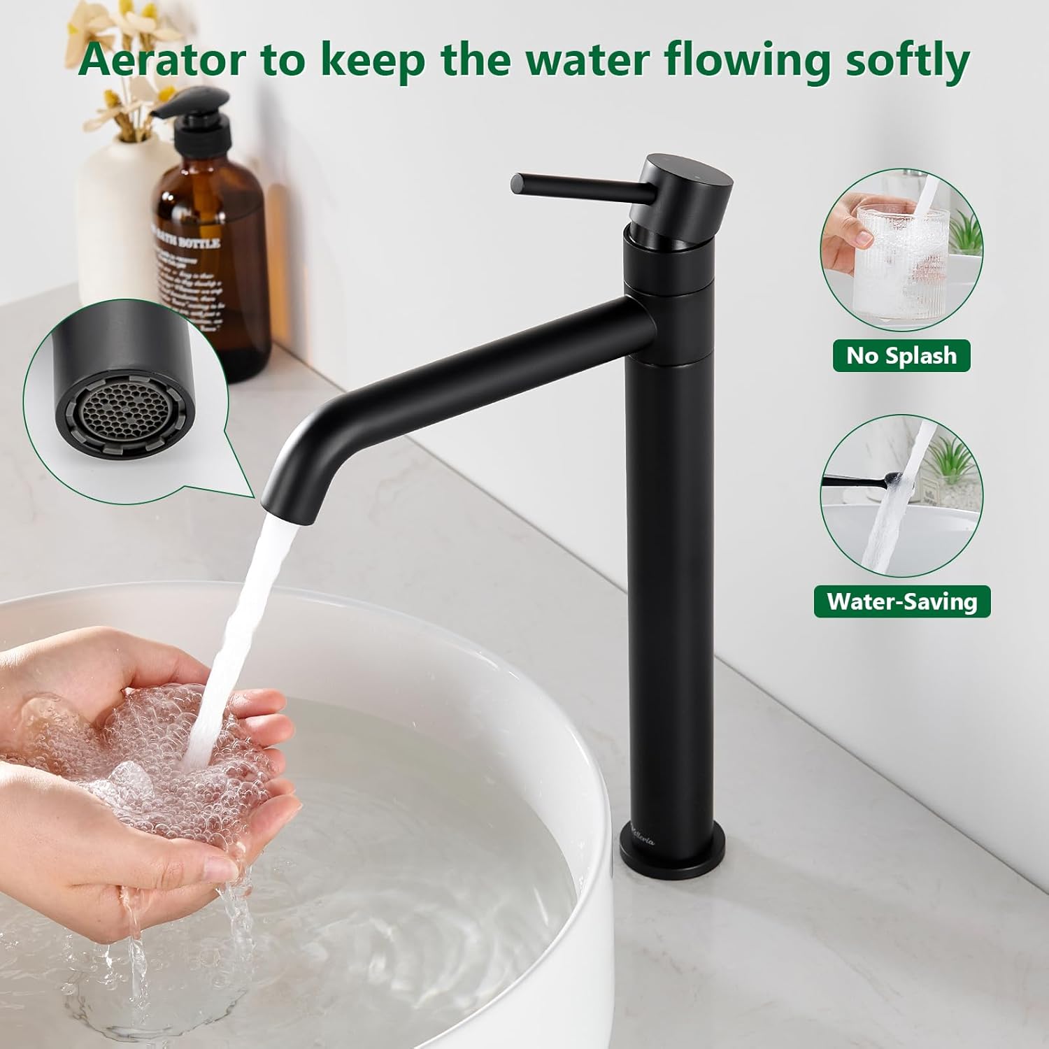 Thumbnail 2 de Kelleria Rubinetto per Lavabo Alto Nero: bocca girevole 360° e design ergonomico per lavabi da appoggio