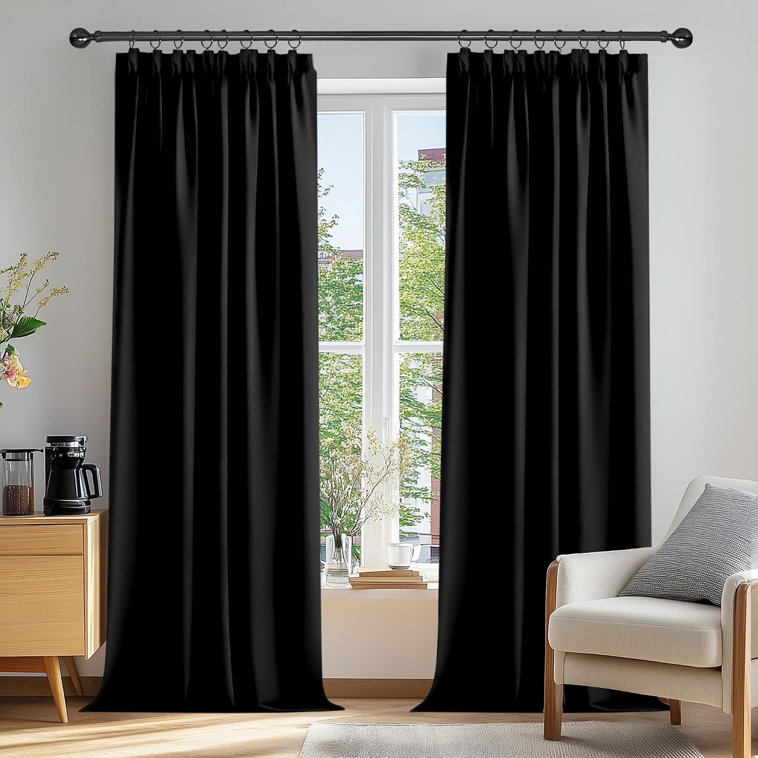 Detalle 2 de Deconovo Blackout Pencil Pleat Curtains 52×63 in 🪟