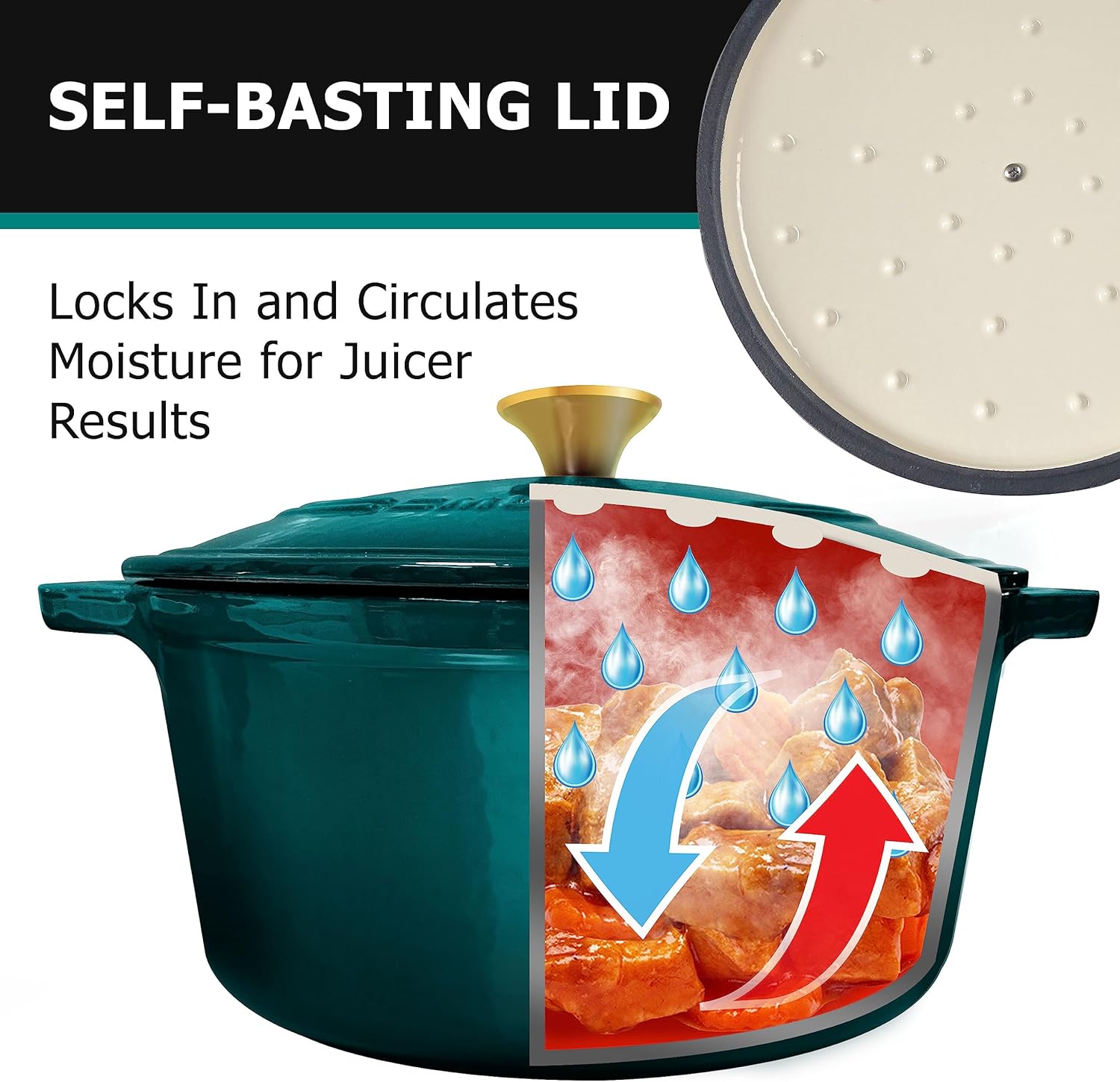 Thumbnail 4 de Mueller DuraCast 6 Quart Enameled Cast Iron Dutch Oven with Lid (Emerald) — 500°F Oven Safe, PFOA-Free