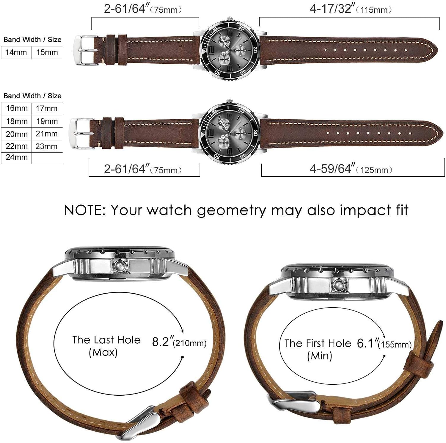 Detalle de BISONSTRAP Uhrenarmband aus Vintage Crazy-horse Leder – Ersatzband mit Edelstahl-Schnalle (14–24 mm)
