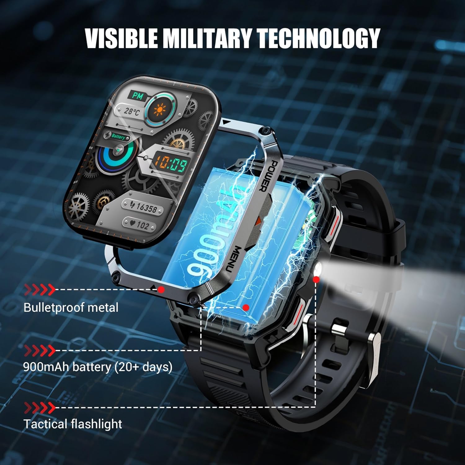 Detalle 2 de Military Smart Watch 2.01" Fitness Watch with Compass