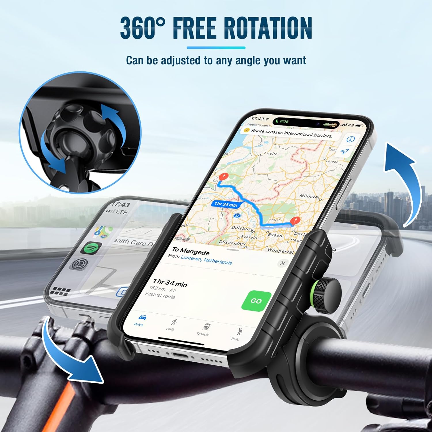 Detalle de BTNEEU Support Téléphone Vélo et Moto – Support guidon universel 360° avec pas de sécurité renforcé