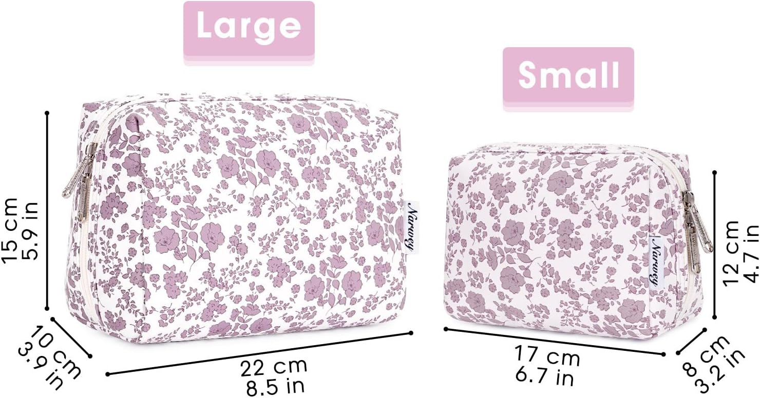 Thumbnail 5 de Narwey Small Makeup Bag for Purse Travel (17 x 8 x 12 cm, Dusty Pink Flower)