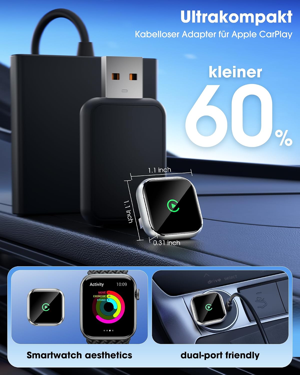 Detalle 2 de QINOJA Wireless CarPlay Adapter 5GHz