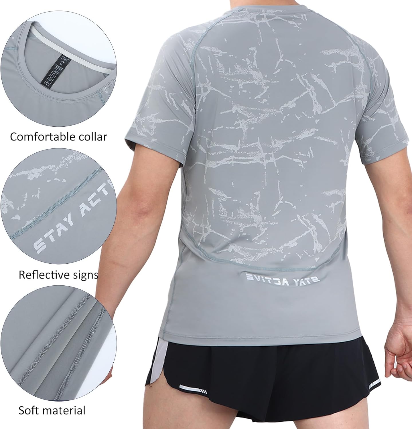 Detalle 2 de LY4U Homme UPF 50 Rash Guard à Manches Courtes — Maillot de Bain et T‑Shirt de Sport, Séchage Rapide